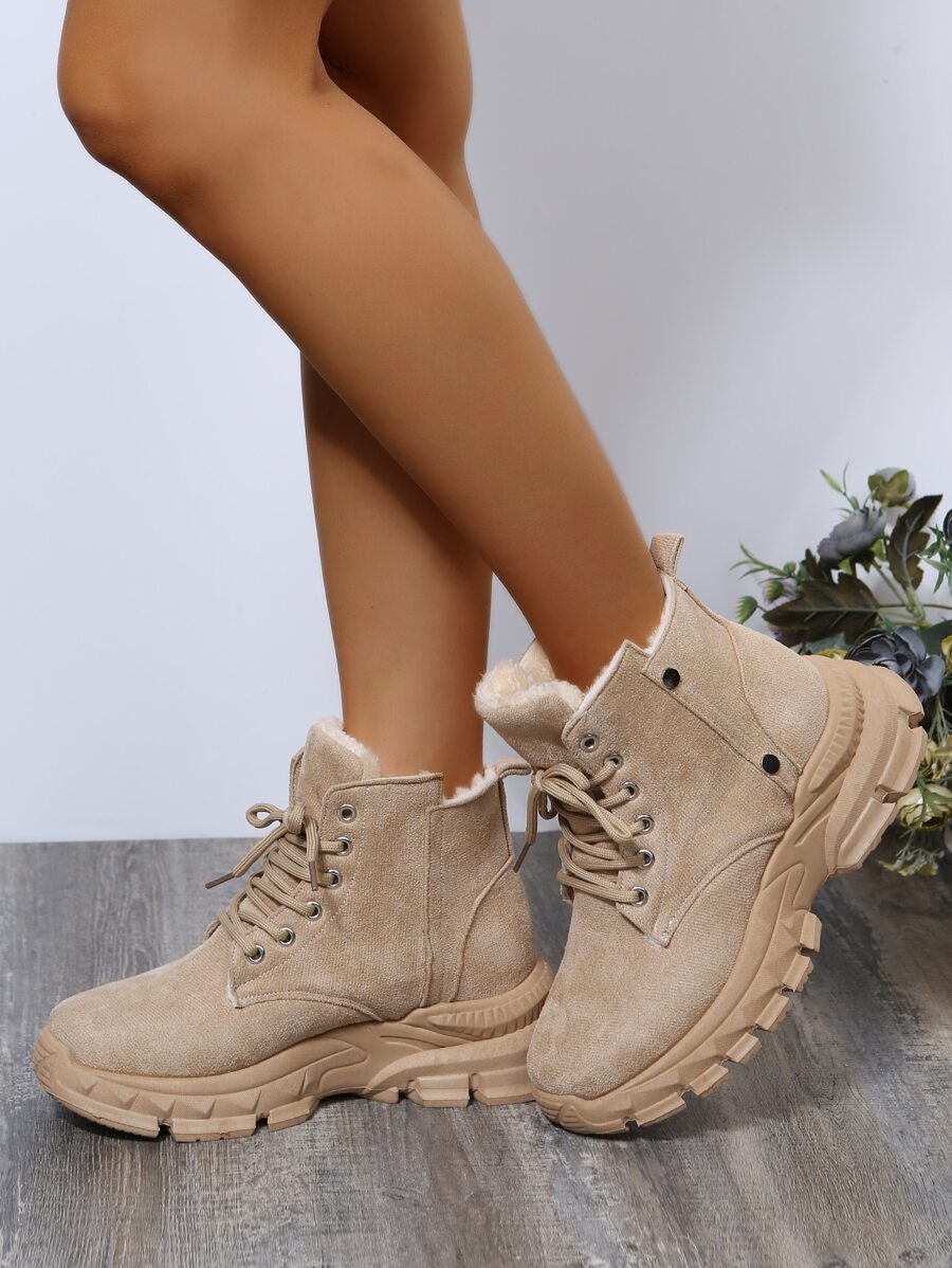 Giày bốt Nữ Thời trang Lace-up - Màu Khaki - Xem 1