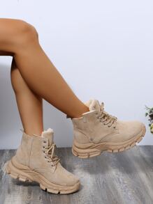 Giày bốt Nữ Thời trang Lace-up - Màu Khaki - Xem 5