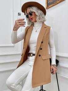 Blazer chaleco con botones - Camel - Ver 4