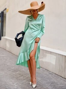 Đầm Xù Trọn gói màu trơn Thanh lịch - Màu xanh Bạc hà - Xem 3