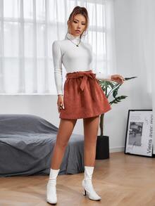 SHEIN PETITE Váy nữ Thắt lưng Quần paper-bag màu trơn Giải trí - Rỉ Nâu - Xem 3