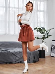 SHEIN PETITE Váy nữ Thắt lưng Quần paper-bag màu trơn Giải trí - Rỉ Nâu - Xem 5