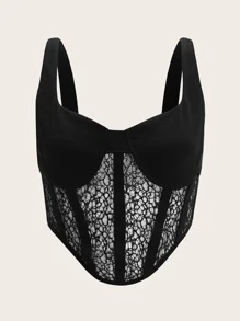 SHEIN Unity Áo hai dây Plus Size Bất đối xứng Tương phản ren cắt Dây kéo màu trơn Gợi cảm - màu đen - Xem 1