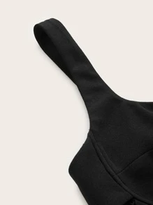 SHEIN Unity Áo hai dây Plus Size Bất đối xứng Tương phản ren cắt Dây kéo màu trơn Gợi cảm - màu đen - Xem 3