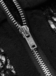 SHEIN Unity Áo hai dây Plus Size Bất đối xứng Tương phản ren cắt Dây kéo màu trơn Gợi cảm - màu đen - Xem 4