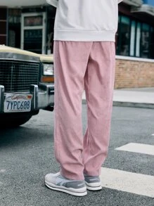 ROMWE MEN 男士花卉刺繡灯芯絨褲 - 粉色 - 查看 2