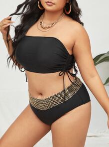 Bộ bikini dây rút cỡ lớn bên bãi biển mùa hè - màu đen - Xem 3