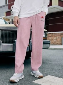 ROMWE MEN 男士花卉刺繡灯芯絨褲 - 粉色 - 查看 5