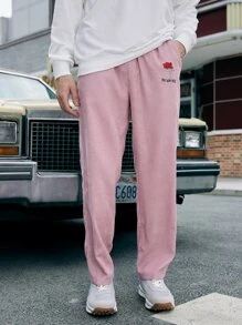 ROMWE MEN 男士花卉刺繡灯芯絨褲 - 粉色 - 查看 6