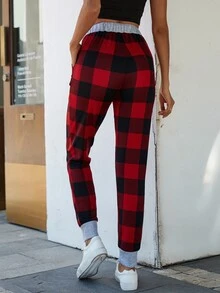 DEARCASE Buffalo Plaid Print Drawstring Waist Joggers - Multicolor - View 2