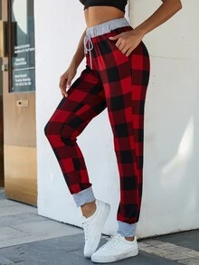 DEARCASE Buffalo Plaid Print Drawstring Waist Joggers - Multicolor - View 3