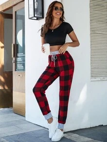 DEARCASE Buffalo Plaid Print Drawstring Waist Joggers - Multicolor - View 5