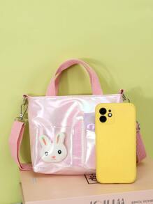 Complimentary Rabbit Cartoon Shoulder Bag For Teens, Girls Crossbody Handbag - Pink - View 3