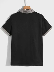 Manfinity 男士拼接格紋翻領POLO衫 - 黑色 - 查看 2