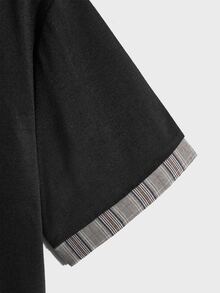 Manfinity 男士拼接格紋翻領POLO衫 - 黑色 - 查看 4