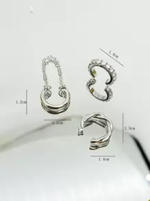 3 cái Rhinestone Decor Ear Cuff Đồ trang sức bằng đồng - Bạc - Xem 3