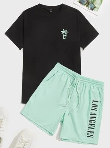 Manfinity VCAY Bộ hai mảnh Nam Dây kéo Túi Lá thư Nhiệt đới Giải trí - Nhiều màu - Xem 1