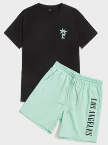 Manfinity VCAY Bộ hai mảnh Nam Dây kéo Túi Lá thư Nhiệt đới Giải trí - Nhiều màu - Xem 4