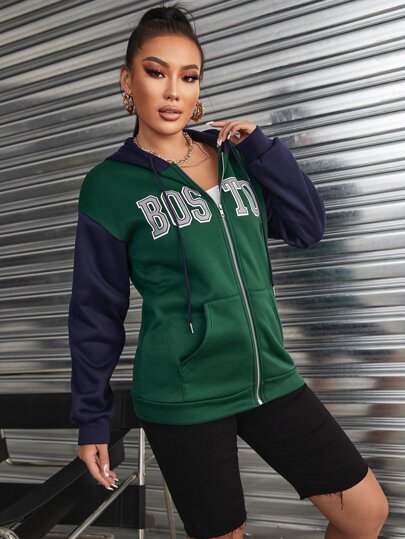 Letter Graphic Zip Up Hooded Sweatshirt