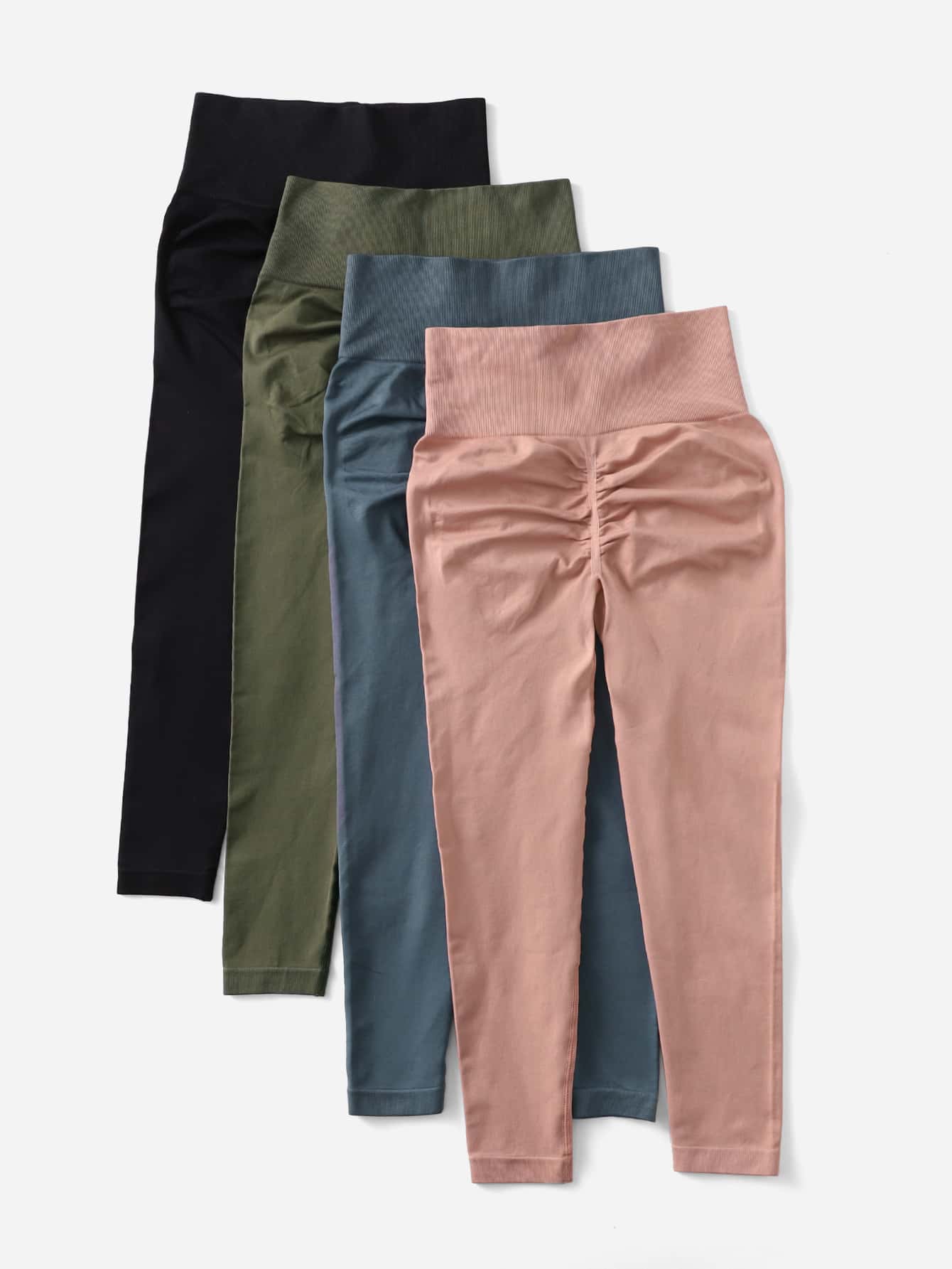 Easithlete 4pcs Xà cạp yoga Liền mạch Cao Co giãn Scrunch Butt Điền kinh Quần tất Với Thắt lưng rộng - Nhiều màu - Xem 1