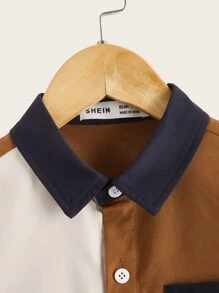 SHEIN Áo sơ mi nam tuổi teen phối nhiều màu sắc, cài một hàng khuy, cá nhân hóa, thích hợp cho mùa hè. - Nhiều màu - Xem 4