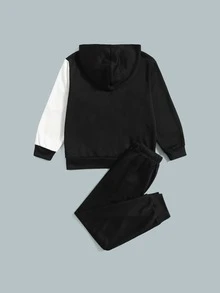 SHEIN Bộ hai mảnh Trai Dây kéo Túi Đồ họa Giải trí - màu đen - Xem 2