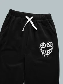 SHEIN Bộ hai mảnh Trai Dây kéo Túi Đồ họa Giải trí - màu đen - Xem 4