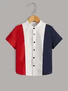 SHEIN Toddler Boys Colourblock Mock Neck Shirt - Multicolor - View 1