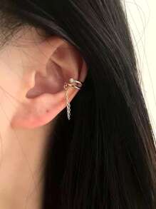 Versatile Minimalist Chain Double-Layer Clip-On Earrings - Yellow Gold - View 1