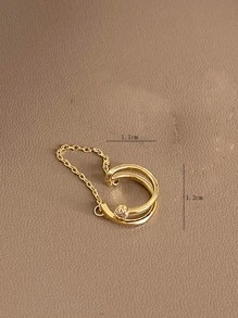 Versatile Minimalist Chain Double-Layer Clip-On Earrings - Yellow Gold - View 3