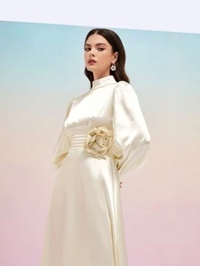 Modelyn Đầm Đề can Lộ Lưng Buộc lại màu trơn Hấp dẫn - Rượu sâm banh - Xem 3