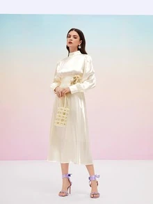 Modelyn Đầm Đề can Lộ Lưng Buộc lại màu trơn Hấp dẫn - Rượu sâm banh - Xem 4