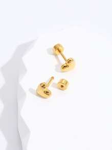 Heart Stud Earrings - Yellow Gold - View 2