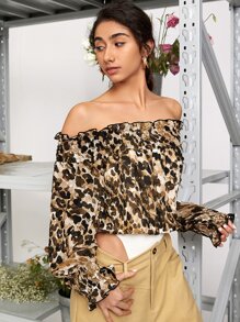 SHEIN 一字肩滿版印花木耳邊撞色滾邊連身背心 - 彩色 - 查看 1