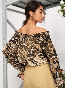 SHEIN 一字肩滿版印花木耳邊撞色滾邊連身背心 - 彩色 - 查看 2