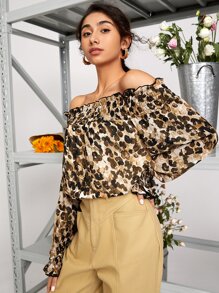 SHEIN 一字肩滿版印花木耳邊撞色滾邊連身背心 - 彩色 - 查看 3