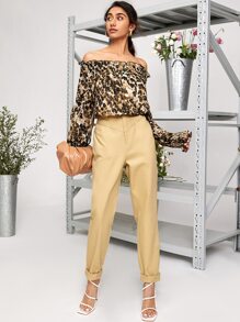 SHEIN 一字肩滿版印花木耳邊撞色滾邊連身背心 - 彩色 - 查看 5