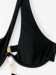 綁帶單肩下托比基尼泳裝 - 黑色 - 查看 4