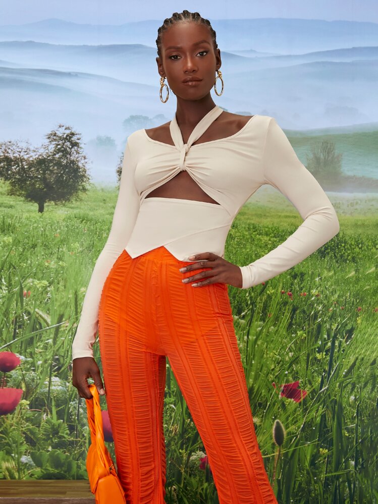 SHEINNeu T-shirt découpe dos-nu à nœud asymétrique - Nude - Voir 1