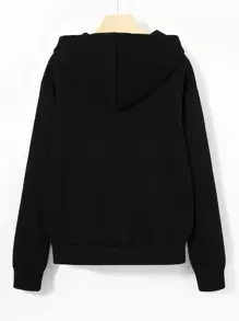 SHEIN Unity Rhinestone Skeleton Pattern Zip Up Drawstring Thermal Hoodie - Black - View 2