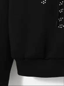SHEIN Unity Rhinestone Skeleton Pattern Zip Up Drawstring Thermal Hoodie - Black - View 3