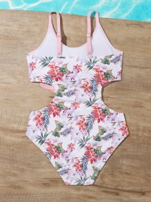 女孩印花鏤空手帕下擺連體泳衣 - 彩色 - 查看 2