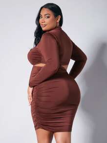 SHEIN Maternity Plus Mock Neck Crop Tee & Bodycon Skirt - Rust Brown - View 2