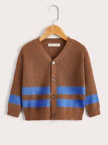SHEIN Toddler Boys Colourblock Drop Shoulder Cardigan - Brown - View 1
