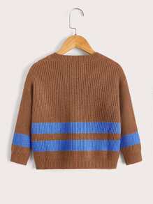 SHEIN Toddler Boys Colourblock Drop Shoulder Cardigan - Brown - View 2