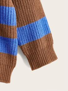 SHEIN Toddler Boys Colourblock Drop Shoulder Cardigan - Brown - View 3