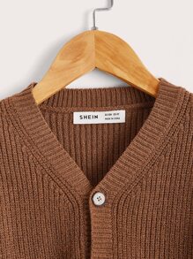 SHEIN Toddler Boys Colourblock Drop Shoulder Cardigan - Brown - View 4