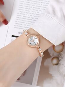 水鑽裝飾圓形指針石英手錶 - 玫瑰金 - 查看 2