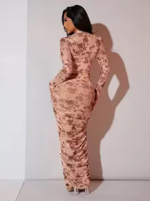 SHEIN SXY Bộ đồ hai mảnh nữ Xù Hoa Gợi cảm - Màu be - Xem 2