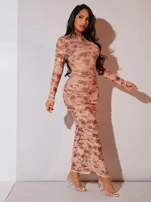 SHEIN SXY Bộ đồ hai mảnh nữ Xù Hoa Gợi cảm - Màu be - Xem 6